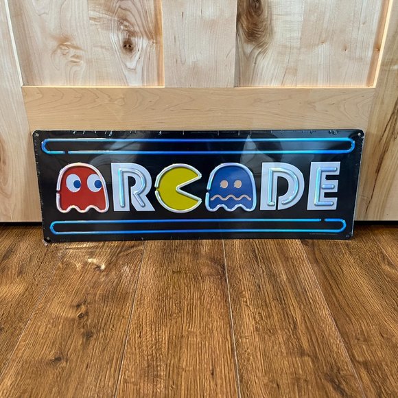 New Set of 2 Large Arcade Pac Man Galaga Metal Wall Art Sign Man Cave Open Road - Picture 6 of 8